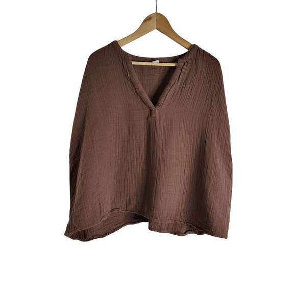 Old Navy Tops - Old Navy 2X Brown Cotton Double Gauze V-Neck Flowy Blouse Earthcore Cabincore